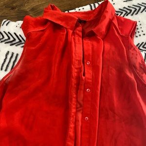 Red Sheer Button Top